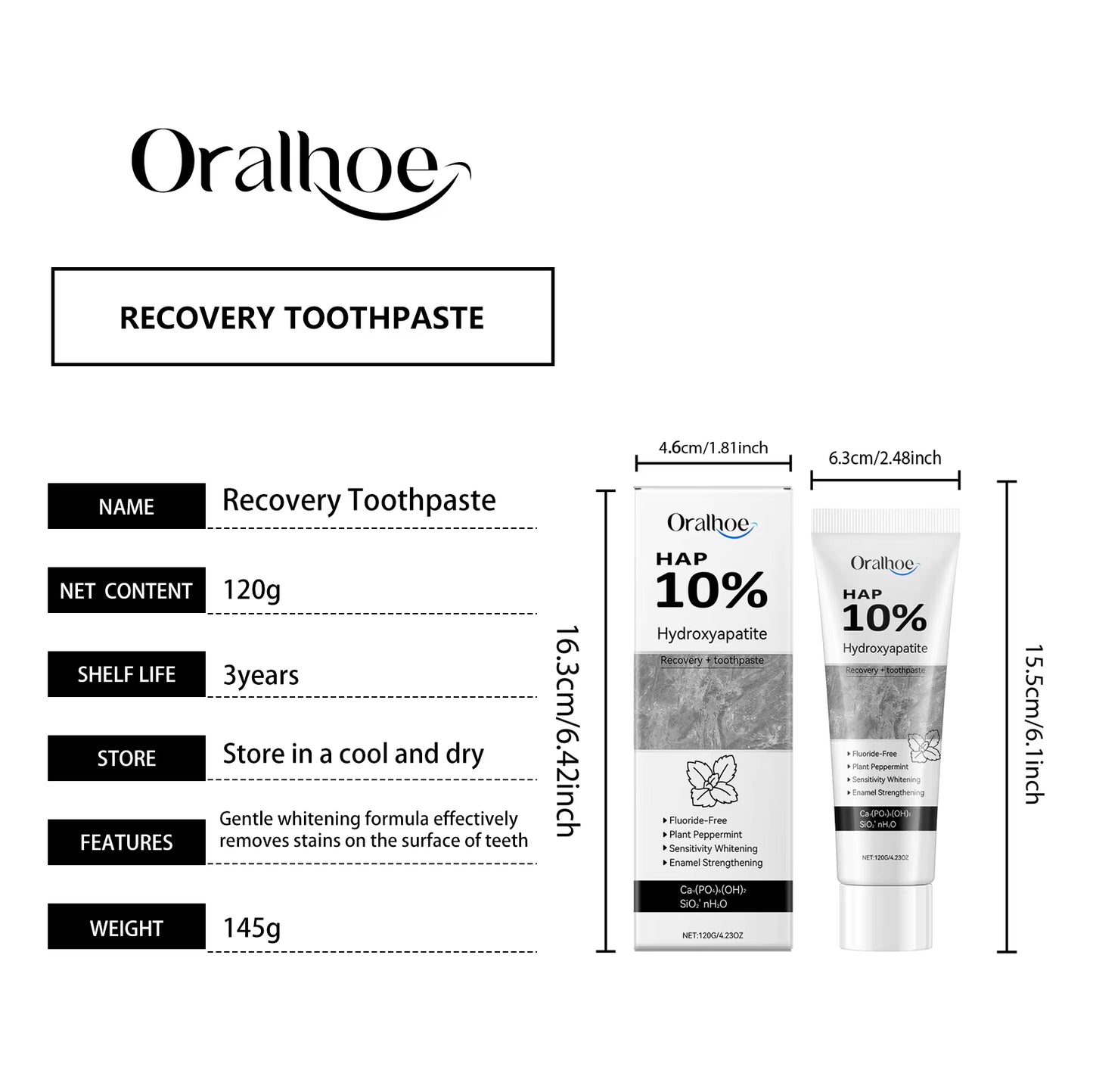 Hydroxyapatite Toothpaste for Coffee/Tea Stain Removal Sensitive Teeth Fresh Breath Anticavity Surface Stain Cleaning Oral Care