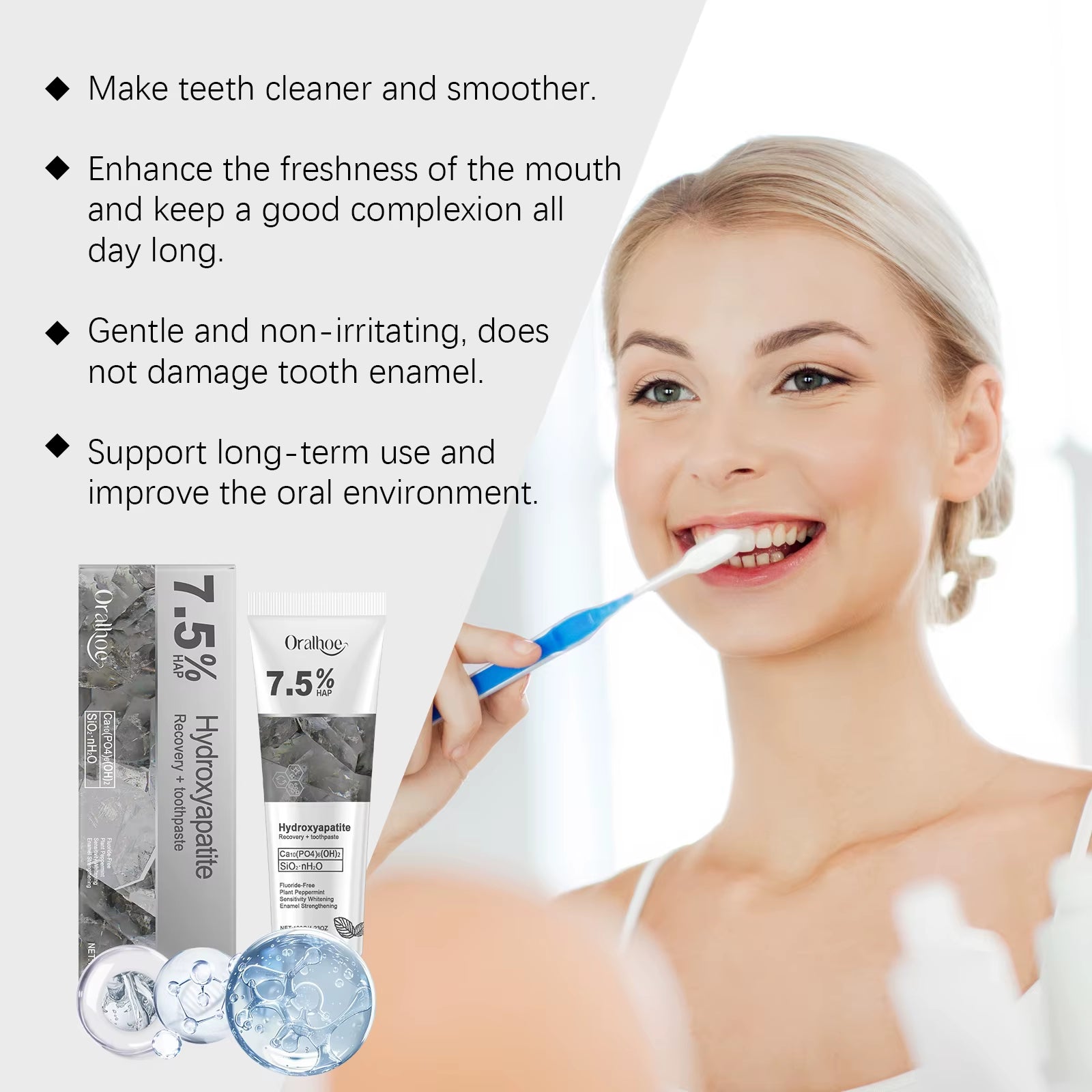 Hydroxyapatite Toothpaste for Coffee/Tea Stain Removal Sensitive Teeth Fresh Breath Anticavity Surface Stain Cleaning Oral Care