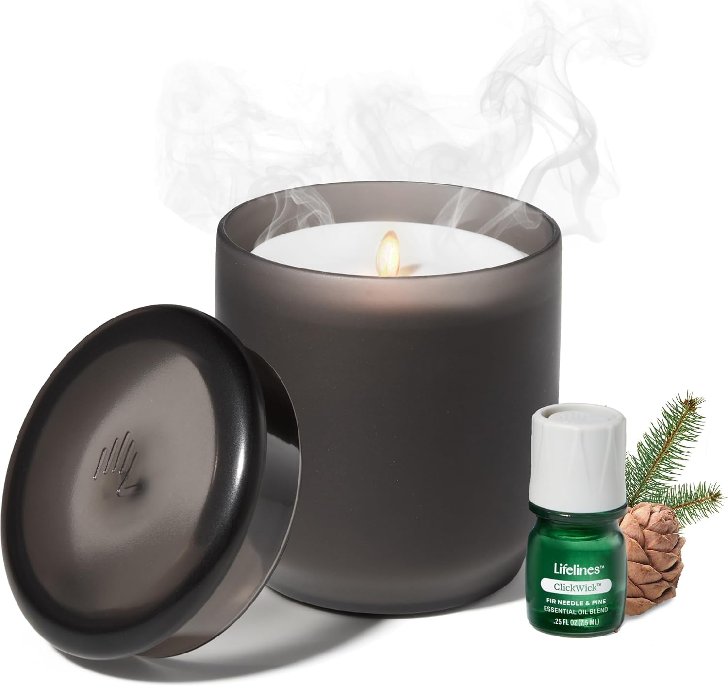 Flameless Candle Aromatherapy Essential Oil Diffuser with Clickwick Essential Oil Blend - Cordless & Waterless Diffuser for Home - Scented Electric Candles Blow Out Flame - Frosted Charcoal