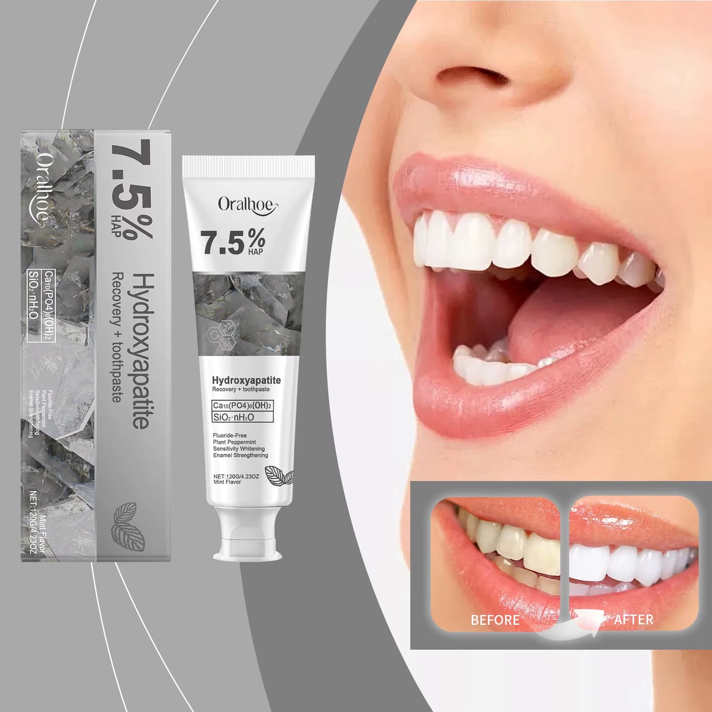 Hydroxyapatite Toothpaste for Coffee/Tea Stain Removal Sensitive Teeth Fresh Breath Anticavity Surface Stain Cleaning Oral Care